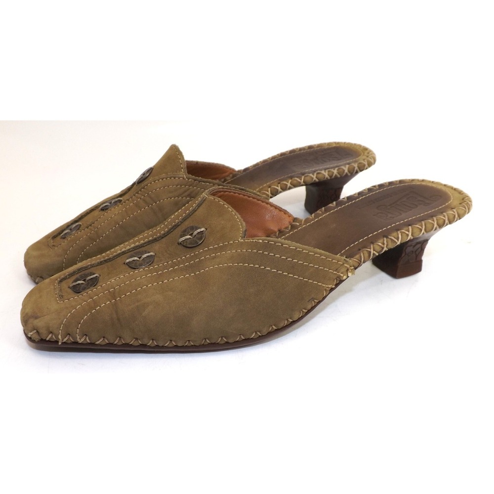 Tsonga Mule Brown Leather Kitten Heel Shoe Slip on Slide: Size EU 39 (~ US 8½)